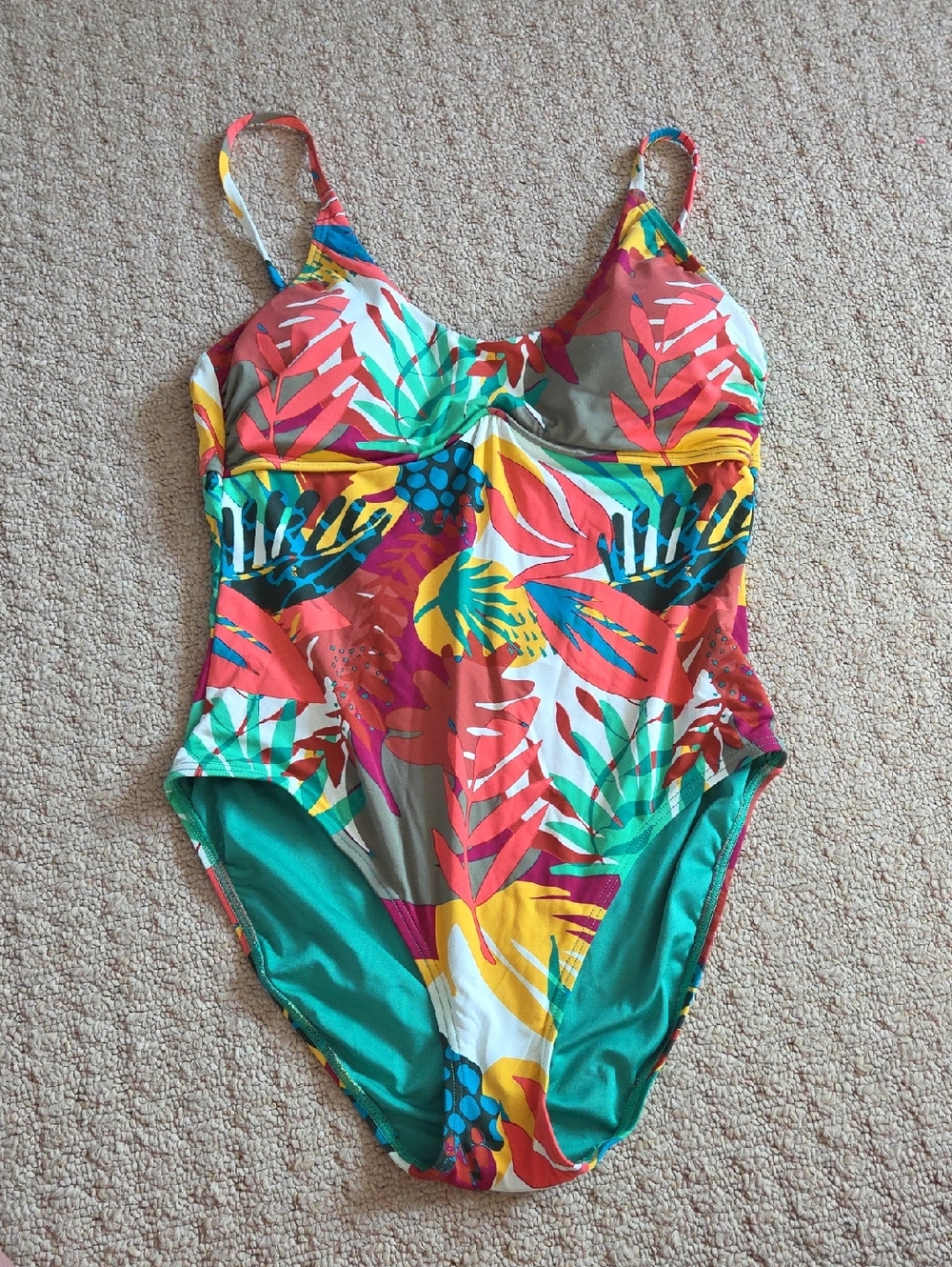 La Vie En Rose Tropical Leaf One-Piece Swimsuit - Coral, Teal, Yellow, Green